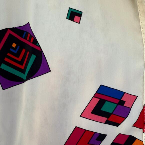 Vintage 80s geometric long sleeve blouse size large - Picture 2 of 7